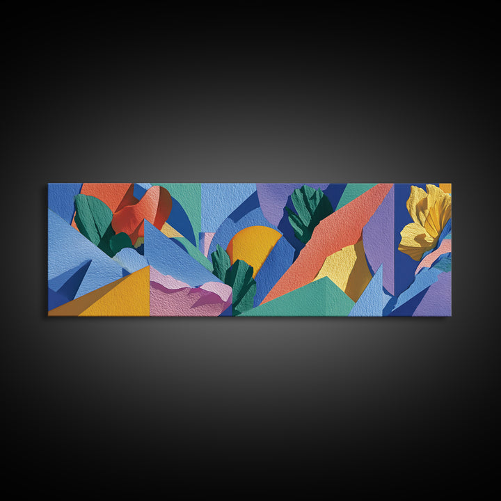 Colorful Tropical Geometric Leaves Wall Art, Midcentury Modern Abstract Canvas, Bold MCM Decor, Retro Living Room Print Gift