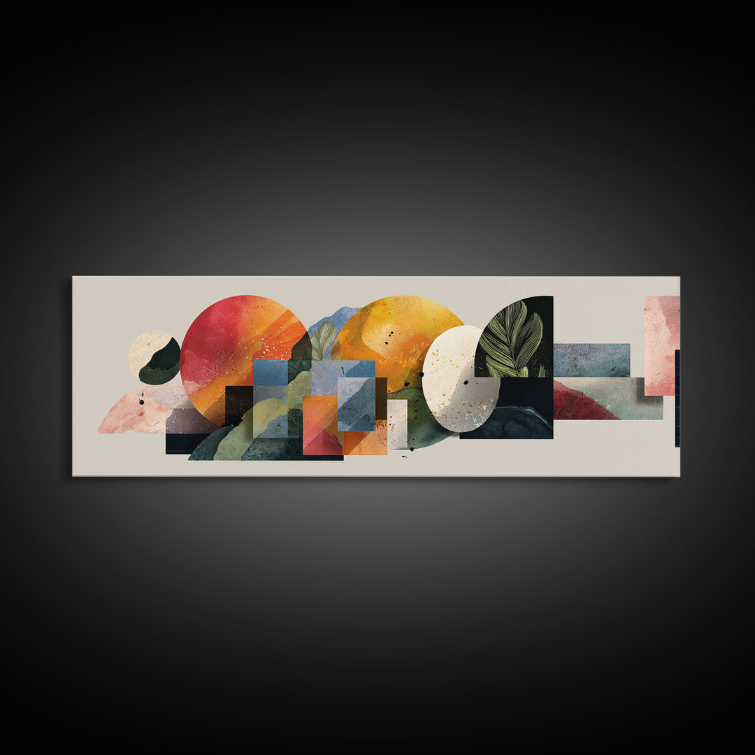 Warm Circle Arch Botanical Canvas Print, Midcentury Modern Wall Decor, Abstract MCM Artwork, Neutral Living Room Art Print