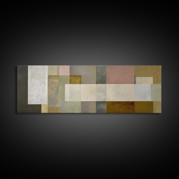 Neutral Muted Rectangle Canvas Print, Midcentury Modern Abstract Wall Decor, Beige Gray MCM Art, Minimalist Living Room Print
