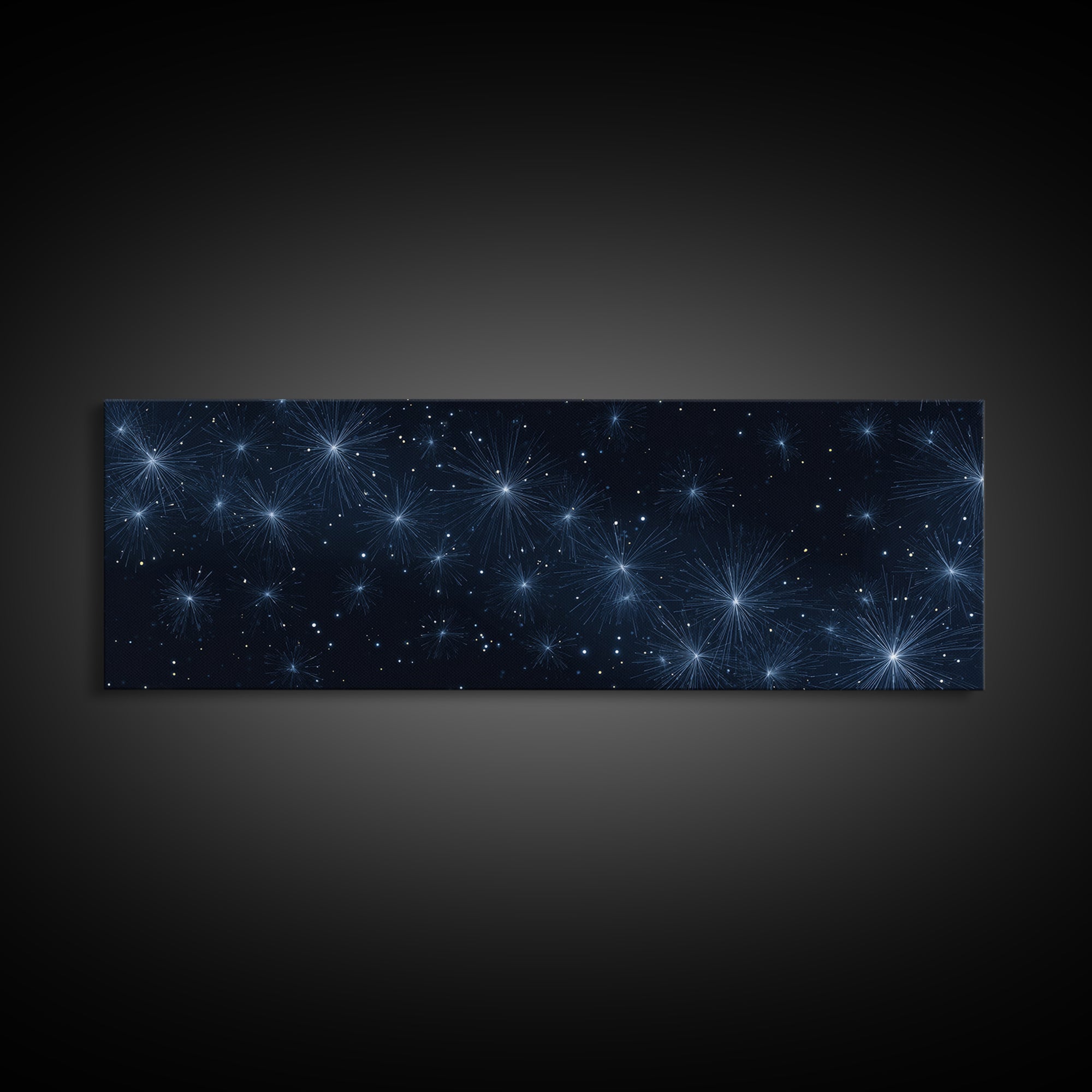 Deep Blue Starburst Night Wall Art, Cosmic Modern Abstract Print, Celestial Space Decor, Navy Bedroom And Home Office Canvas Gift