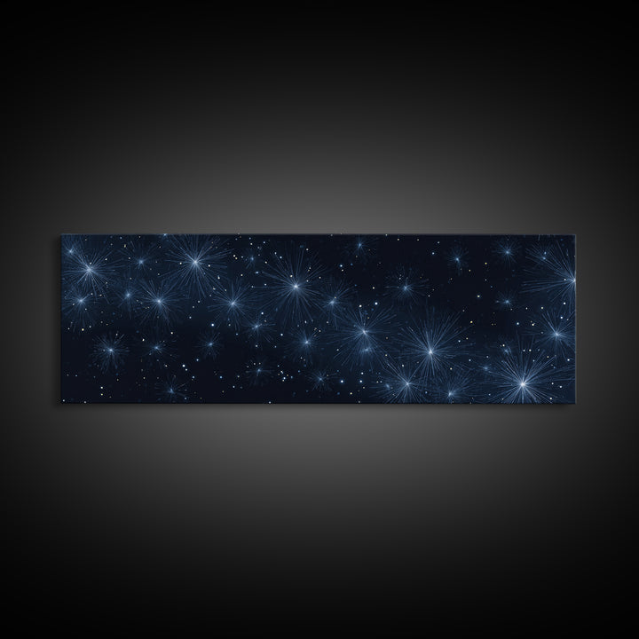 Deep Blue Starburst Night Wall Art, Cosmic Modern Abstract Print, Celestial Space Decor, Navy Bedroom And Home Office Canvas Gift