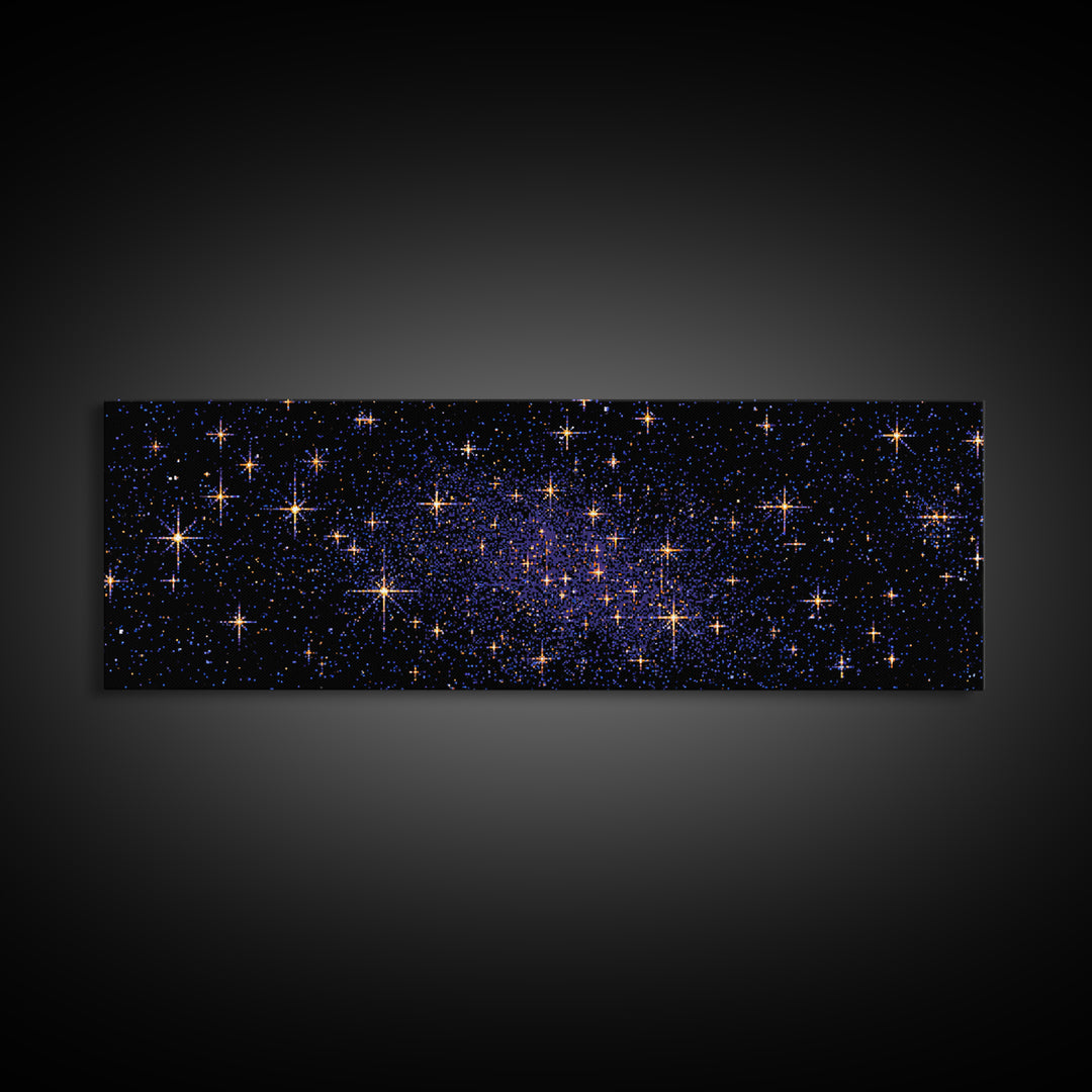 Golden Star Field Canvas Print, Cosmic Modern Wall Art, Navy Celestial Space Poster, Elegant Bedroom Home Office Decor Gift