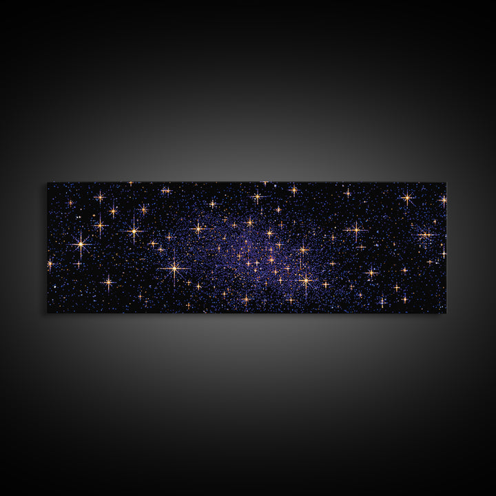Golden Star Field Canvas Print, Cosmic Modern Wall Art, Navy Celestial Space Poster, Elegant Bedroom Home Office Decor Gift