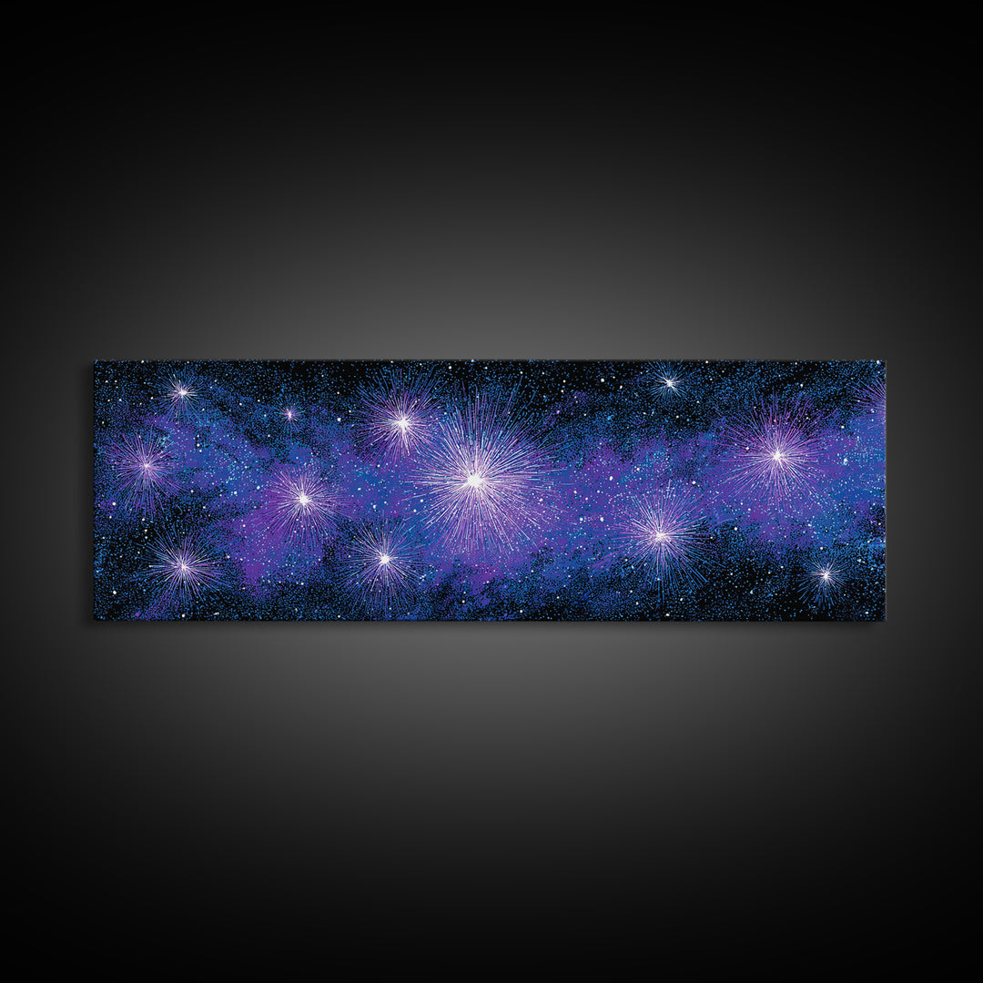 Purple Blue Galaxy Starburst Wall Art, Cosmic Modern Abstract Print, Celestial Space Decor, Vibrant Bedroom And Home Office Canvas Gift