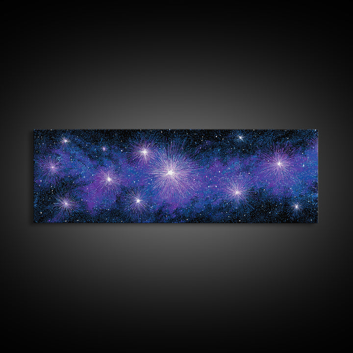 Purple Blue Galaxy Starburst Wall Art, Cosmic Modern Abstract Print, Celestial Space Decor, Vibrant Bedroom And Home Office Canvas Gift