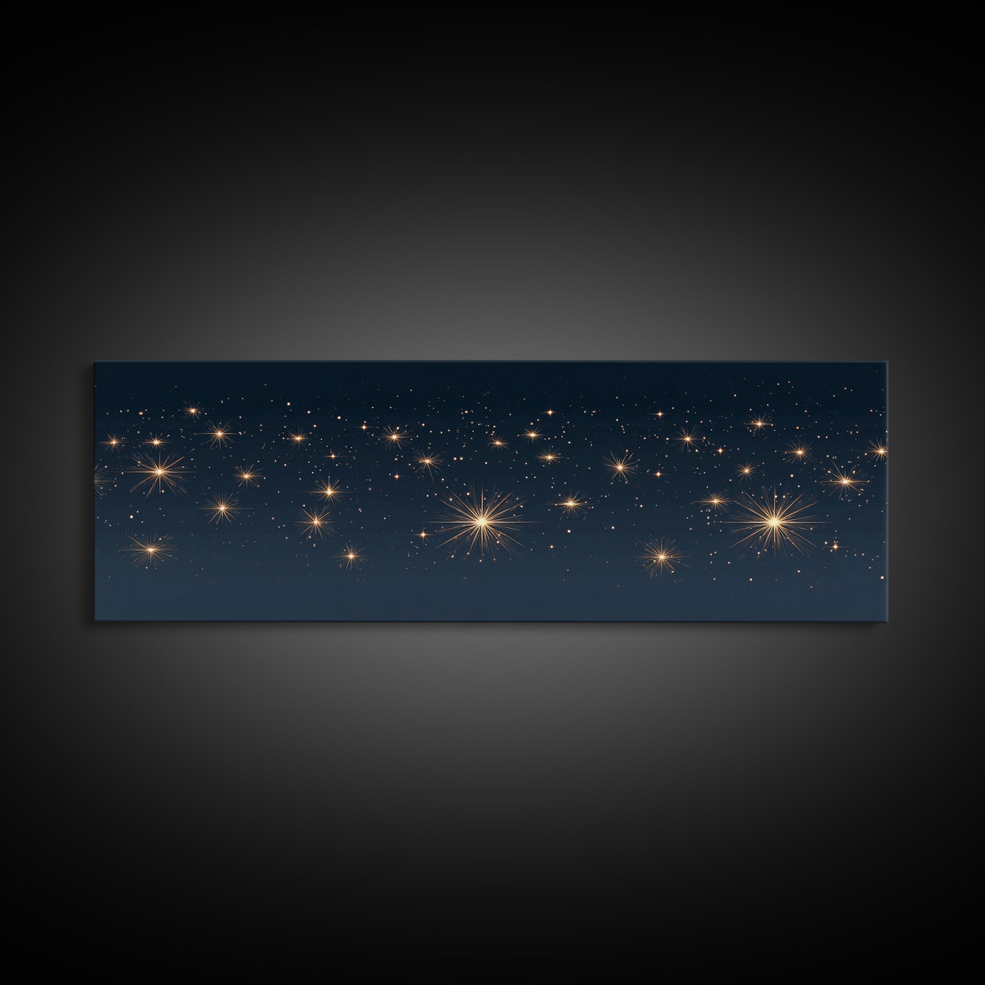 Warm Gold Starry Night Canvas Print, Cosmic Modern Wall Art, Navy Celestial Space Decor, Elegant Bedroom And Home Office Poster Gift