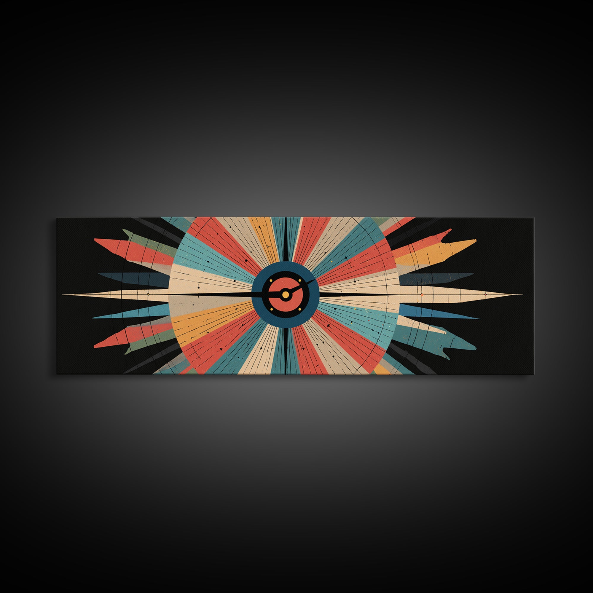 Retro Atomic Target Starburst Wall Art, Midcentury Modern Abstract Print, Geometric MCM Decor, Panoramic Space Age Poster