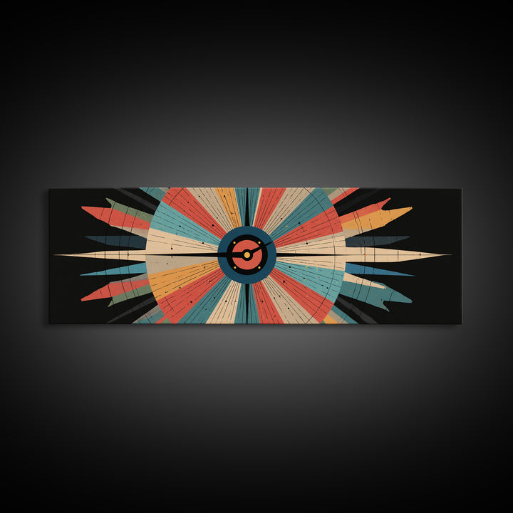 Retro Atomic Target Starburst Wall Art, Midcentury Modern Abstract Print, Geometric MCM Decor, Panoramic Space Age Poster