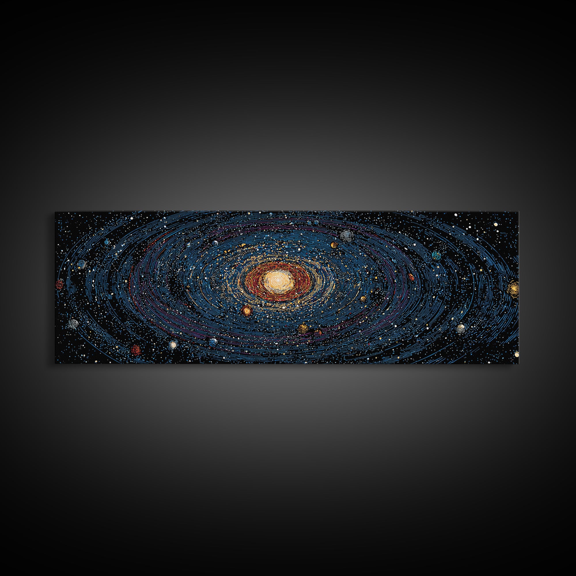 Spiral Galaxy Star Map Canvas Print, Blue Orange Cosmic Wall Decor, Modern Space Abstract Poster, Panoramic Astronomy Art