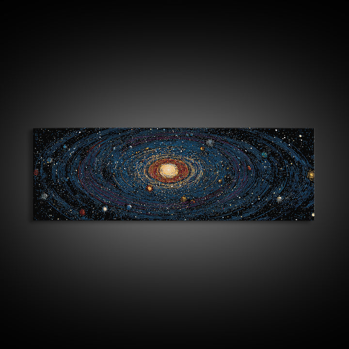 Spiral Galaxy Star Map Canvas Print, Blue Orange Cosmic Wall Decor, Modern Space Abstract Poster, Panoramic Astronomy Art