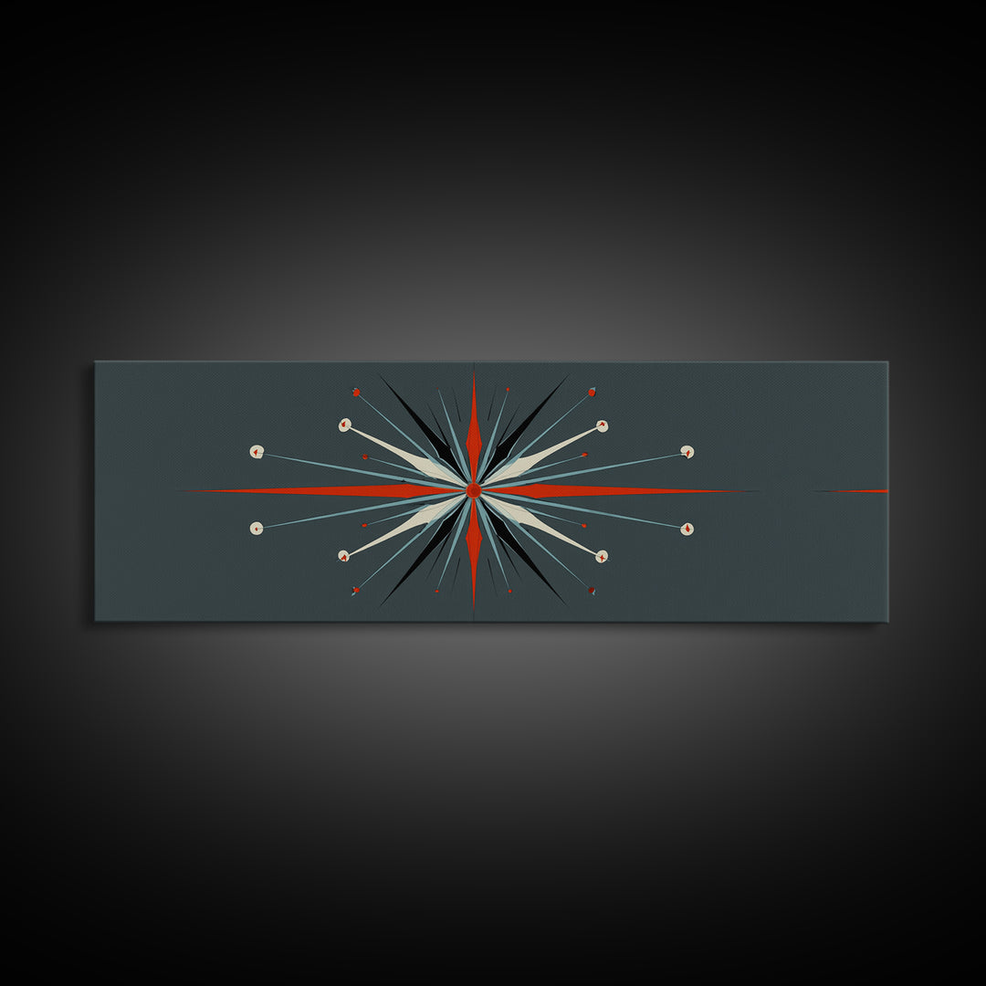 Atomic Red And Teal Starburst Wall Art, Mid Century Modern Decor, Retro Geometric Print, MCM Wall Decor, Space Abstract Art