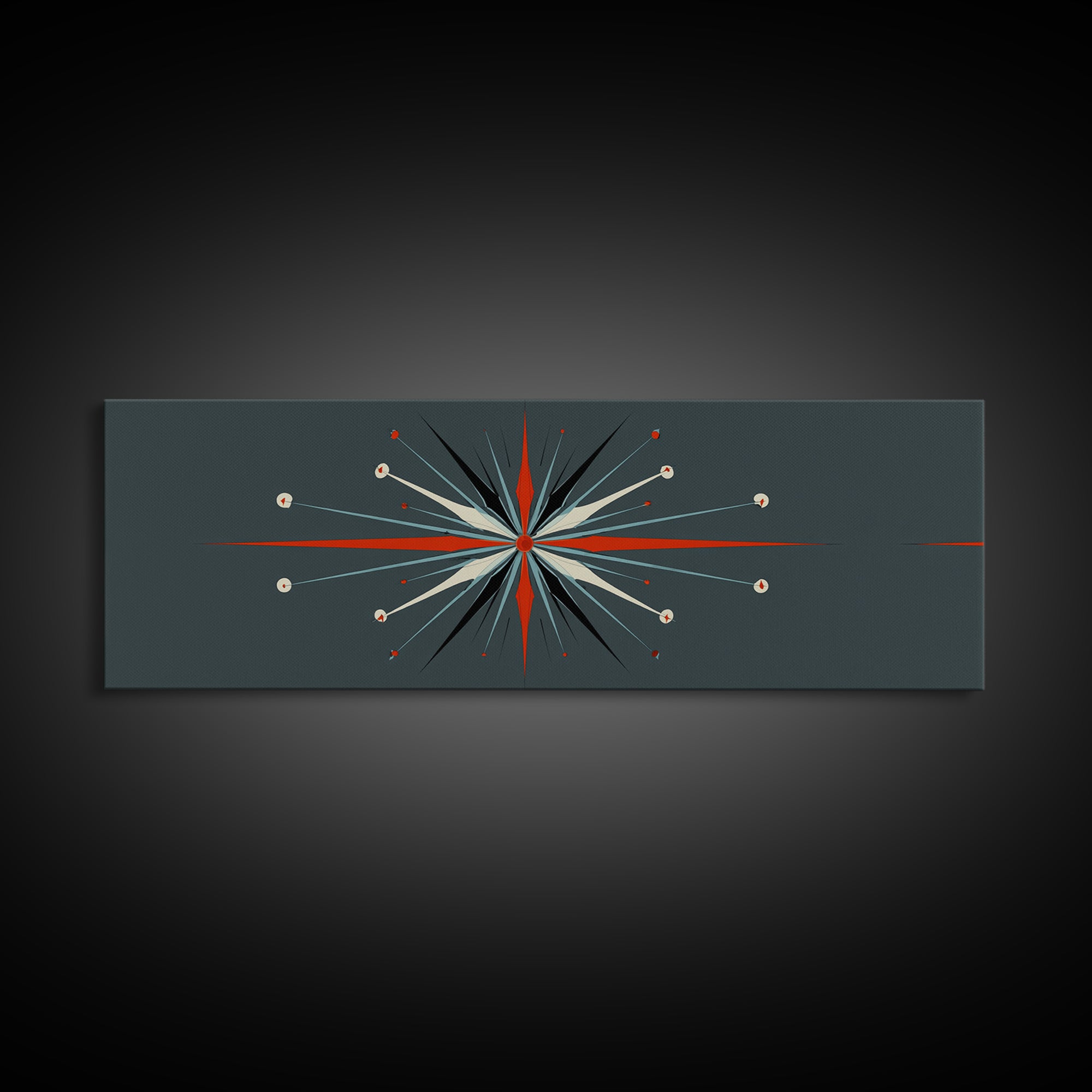 Atomic Red And Teal Starburst Wall Art, Mid Century Modern Decor, Retro Geometric Print, MCM Wall Decor, Space Abstract Art