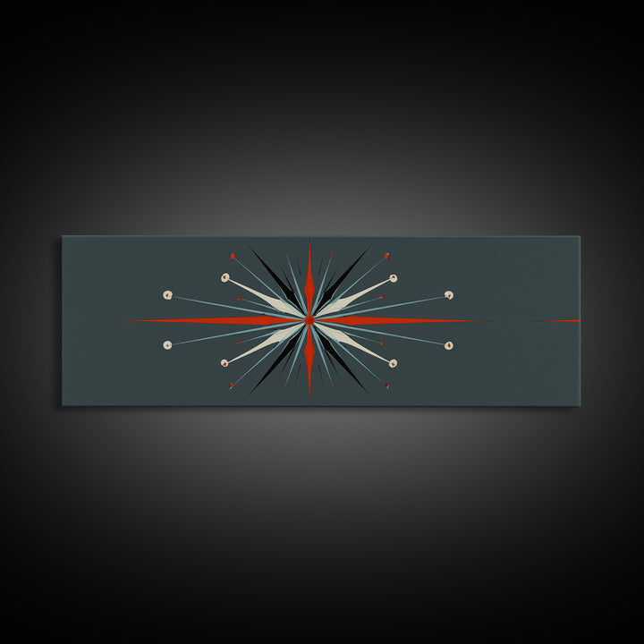 Atomic Red And Teal Starburst Wall Art, Mid Century Modern Decor, Retro Geometric Print, MCM Wall Decor, Space Abstract Art