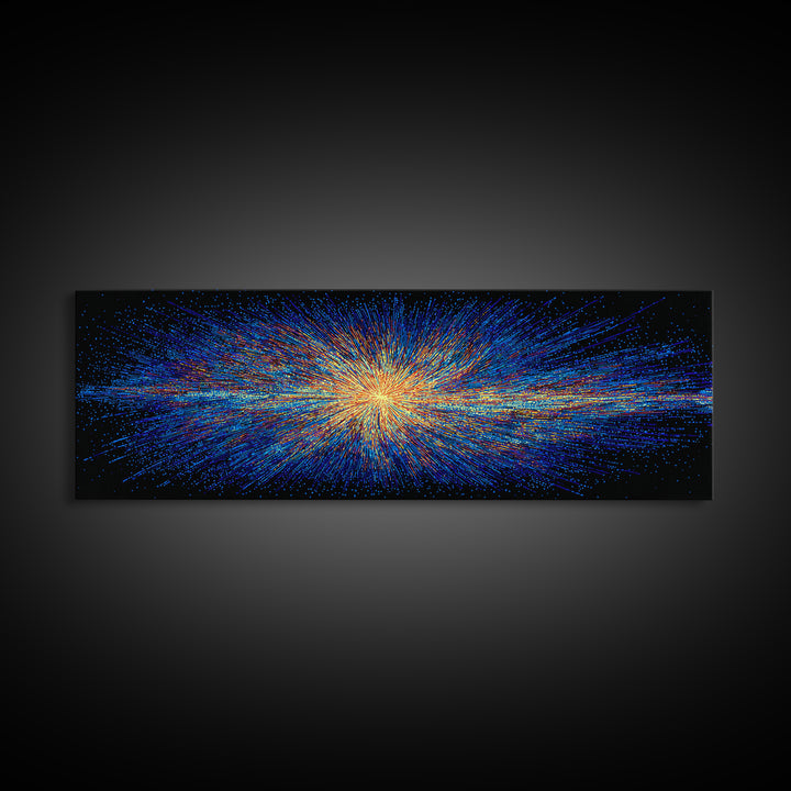 Blue And Orange Particle Burst Canvas Print, Cosmic Retro Wall Art, Modern Abstract Art Print, Space Abstract Art, Digital Art