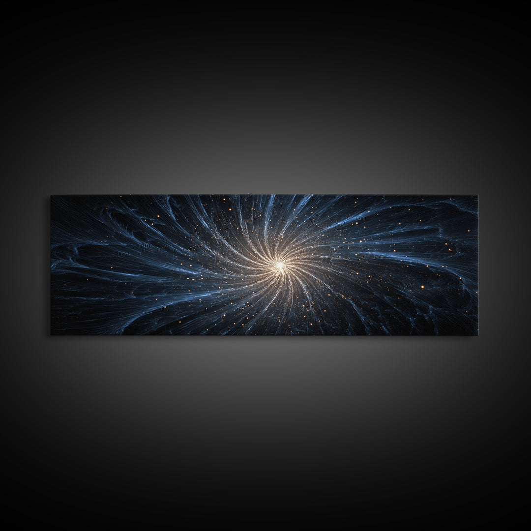 Blue White Spiral Galaxy Canvas Print, Cosmic Modern Wall Art, Space Abstract Art, Starry Night Decor, Large Sci Fi Poster