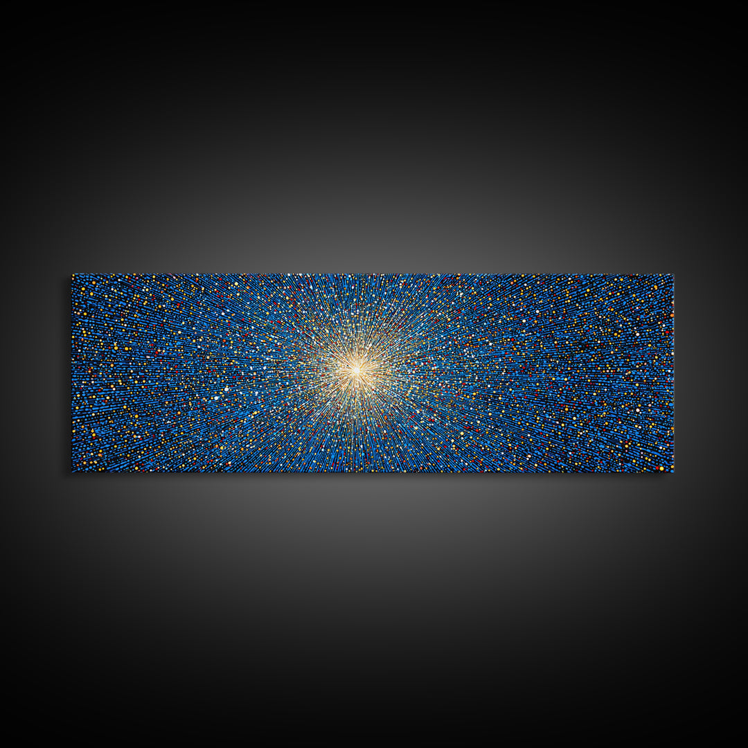 Blue Orange Pixel Particle Burst Canvas Print, Modern Abstract Art, Digital Art Print, Retro Sci Fi Wall Decor, Space Poster