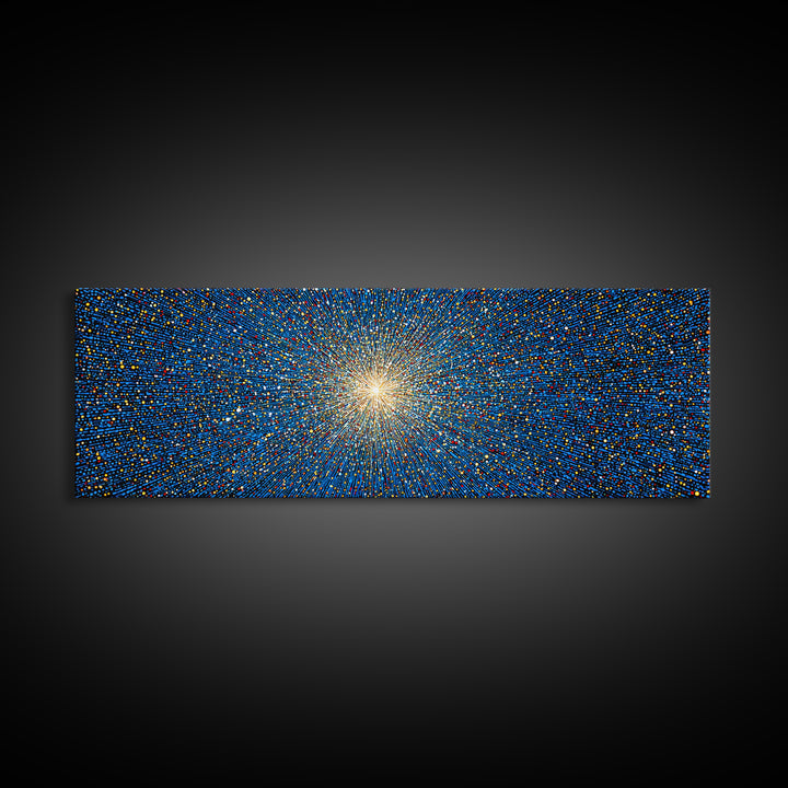 Blue Orange Pixel Particle Burst Canvas Print, Modern Abstract Art, Digital Art Print, Retro Sci Fi Wall Decor, Space Poster
