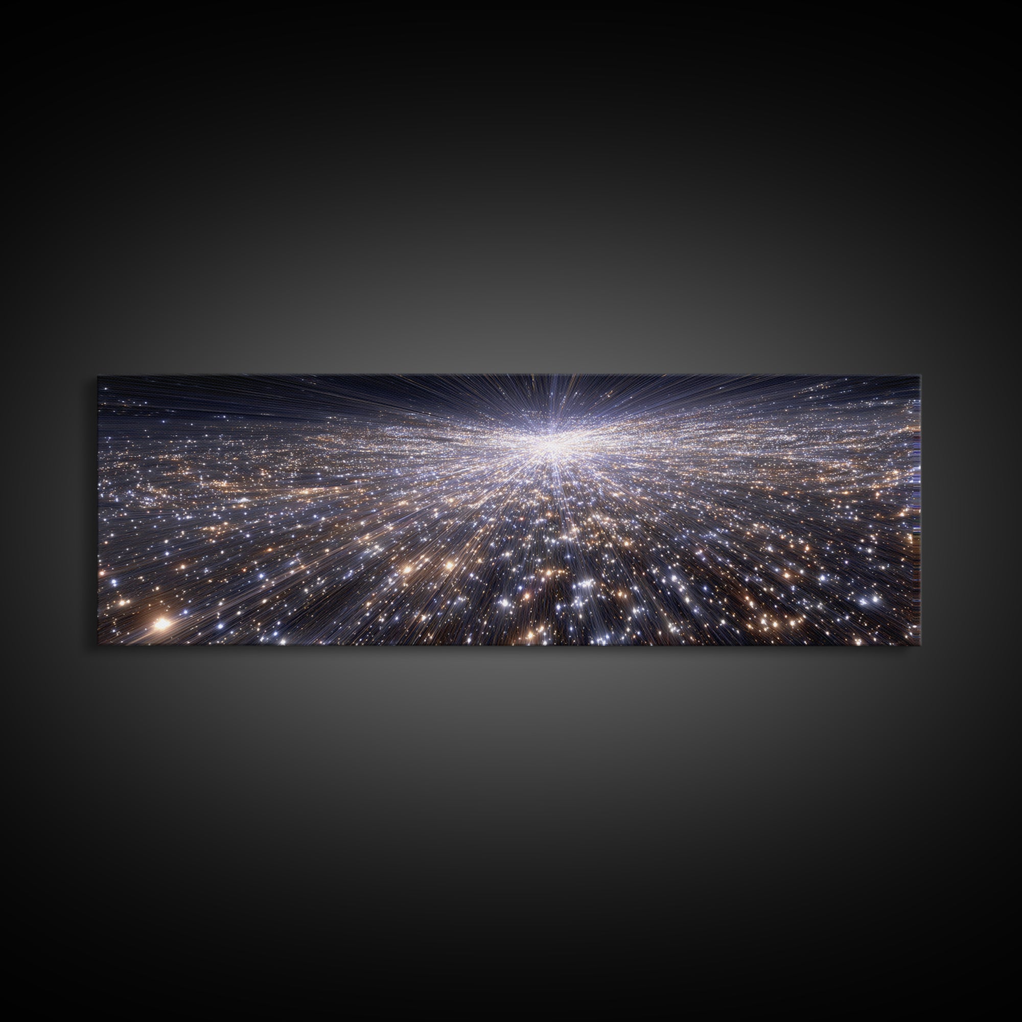 Silver Sparkling Starfield Wall Art, Modern Cosmic Canvas Print, Space Abstract Art, Panoramic Poster, Living Room Decor