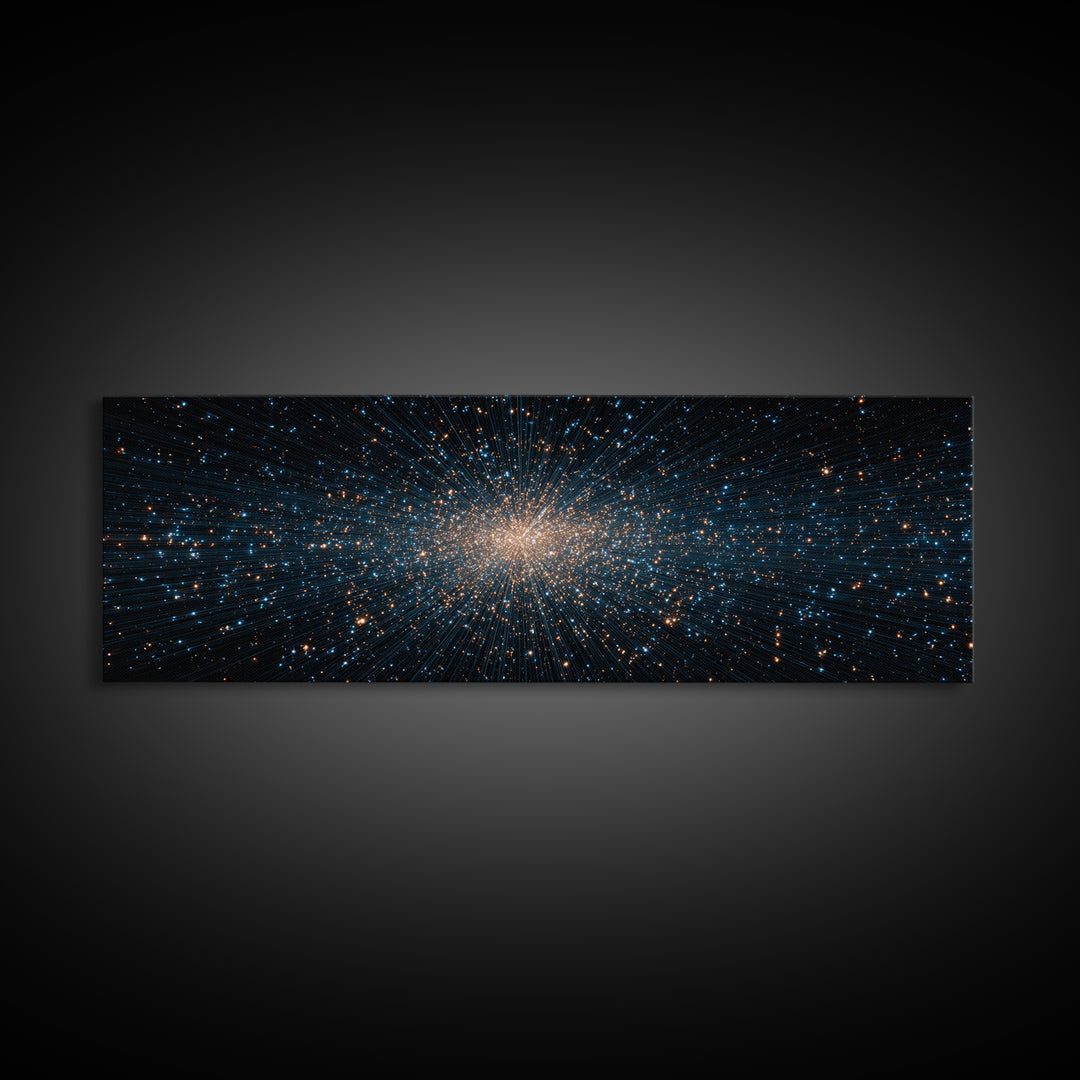 Blue Gold Star Particle Cloud Canvas Print, Modern Abstract Art Print, Cosmic Wall Art, Space Abstract Decor, Office Poster