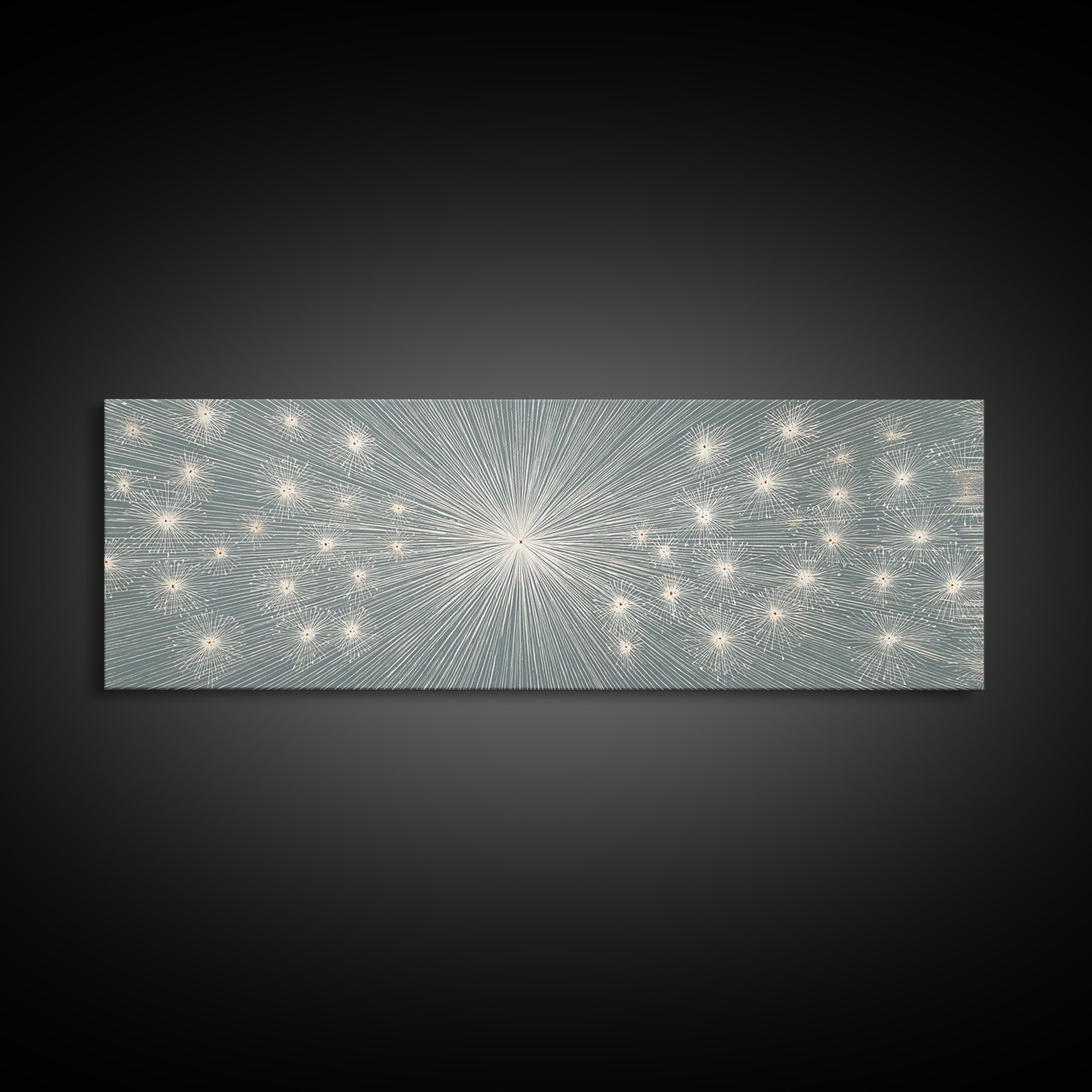 Radiant Silver Starburst Dotted Abstract Wall Art, Midcentury Modern Art Print, Atomic Retro Office Decor, Large Canvas Print