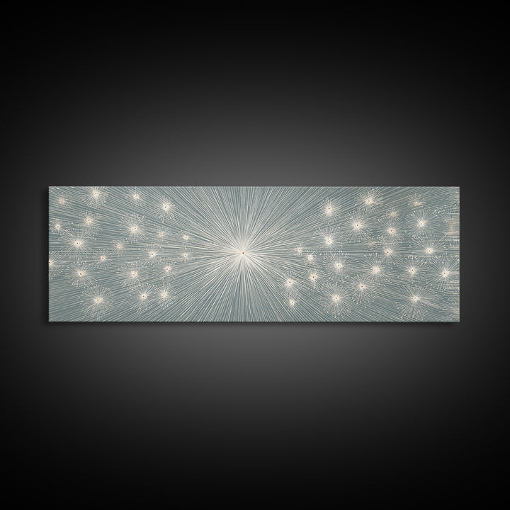 Radiant Silver Starburst Dotted Abstract Wall Art, Midcentury Modern Art Print, Atomic Retro Office Decor, Large Canvas Print