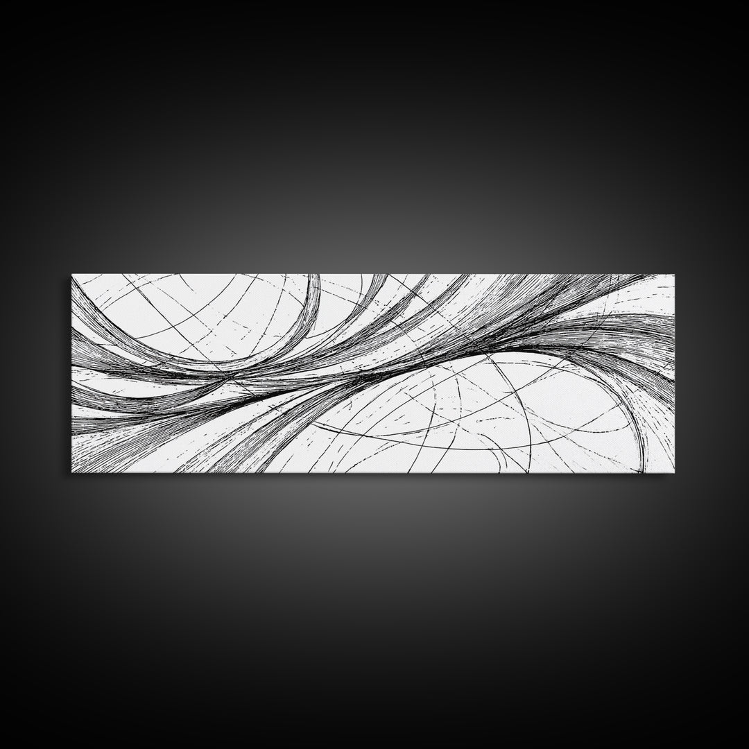 Sweeping Black White Ellipse Line Canvas Print, Modern Abstract Wall Art, Minimalist Geometric Office And Home Decor Print