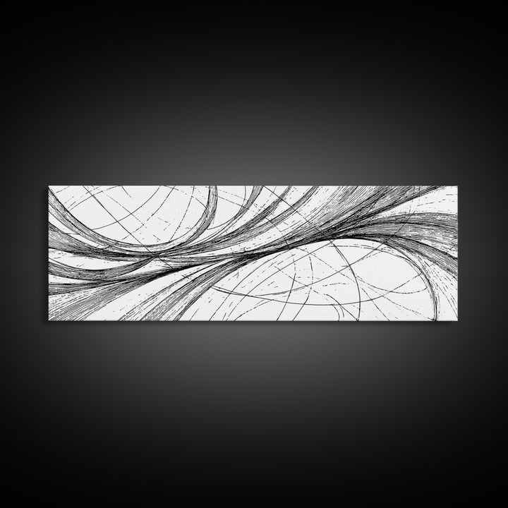 Sweeping Black White Ellipse Line Canvas Print, Modern Abstract Wall Art, Minimalist Geometric Office And Home Decor Print