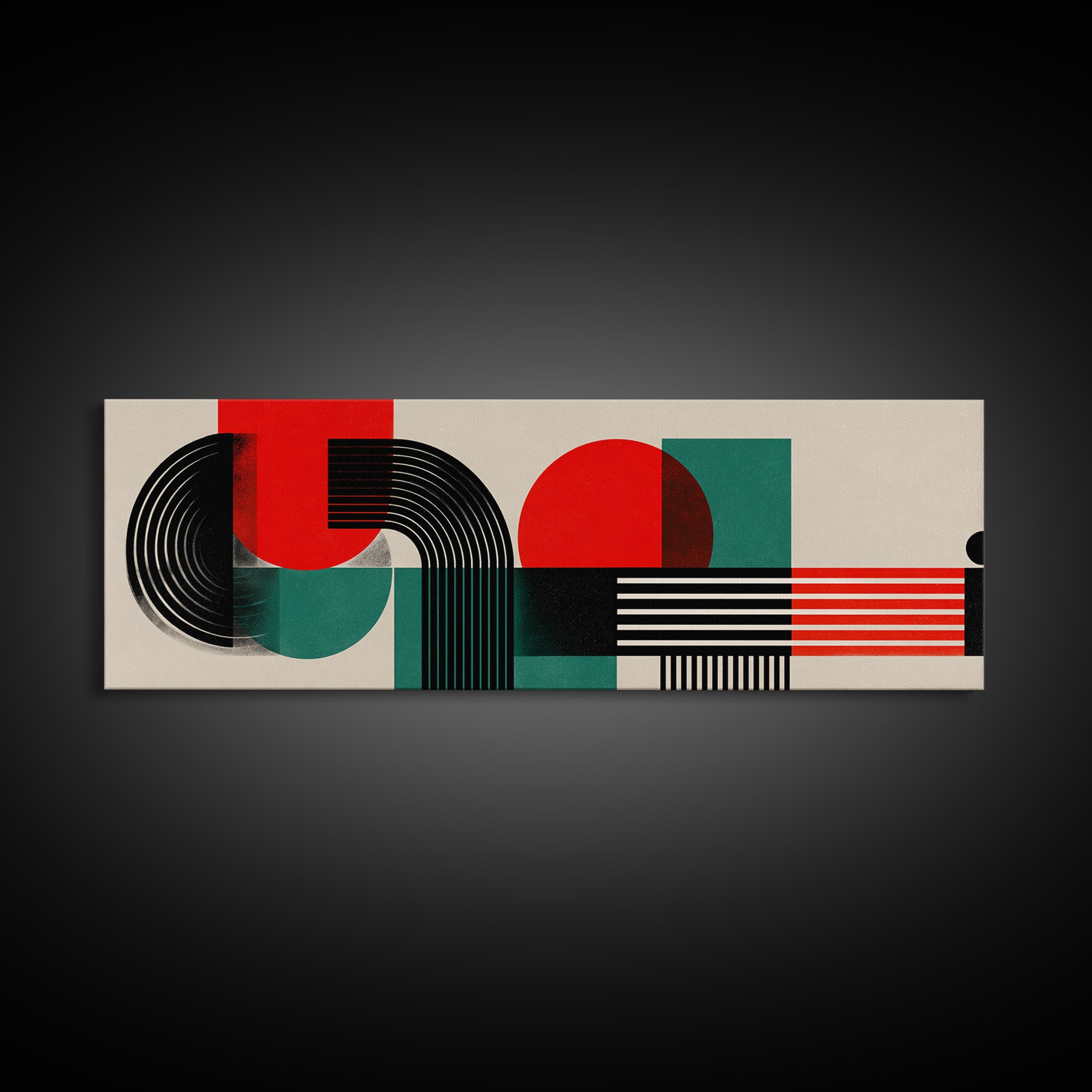 Bauhaus Red Teal Geometric Shapes Framed Canvas Print, Midcentury Modern Wall Art, Atomic Retro Home Decor, Bold Colorblock Art Print