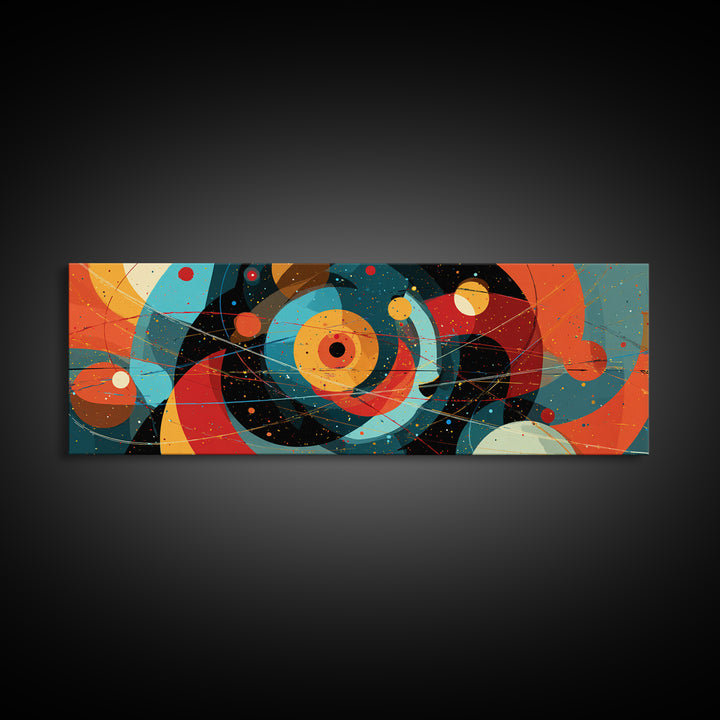 Vibrant Cosmic Circles And Orbits Canvas Print, Midcentury Modern Abstract Wall Art, Space Age Retro Office Decor, Large Art Print