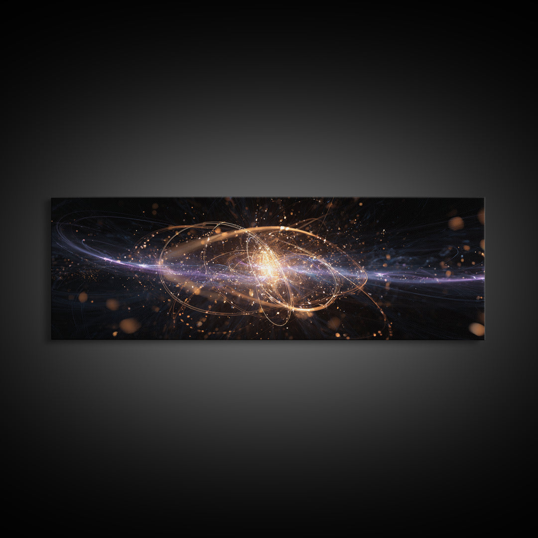 Golden Atomic Particle Burst Wall Art, Futuristic Space Abstract Art, Modern Geometric Wall Decor, Office Art Print And Living Room Decor