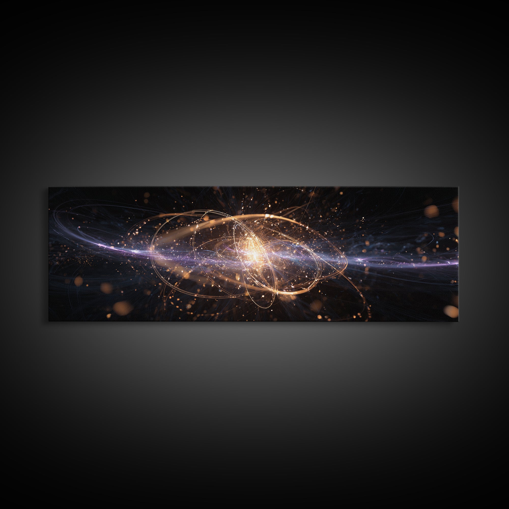 Golden Atomic Particle Burst Wall Art, Futuristic Space Abstract Art, Modern Geometric Wall Decor, Office Art Print And Living Room Decor