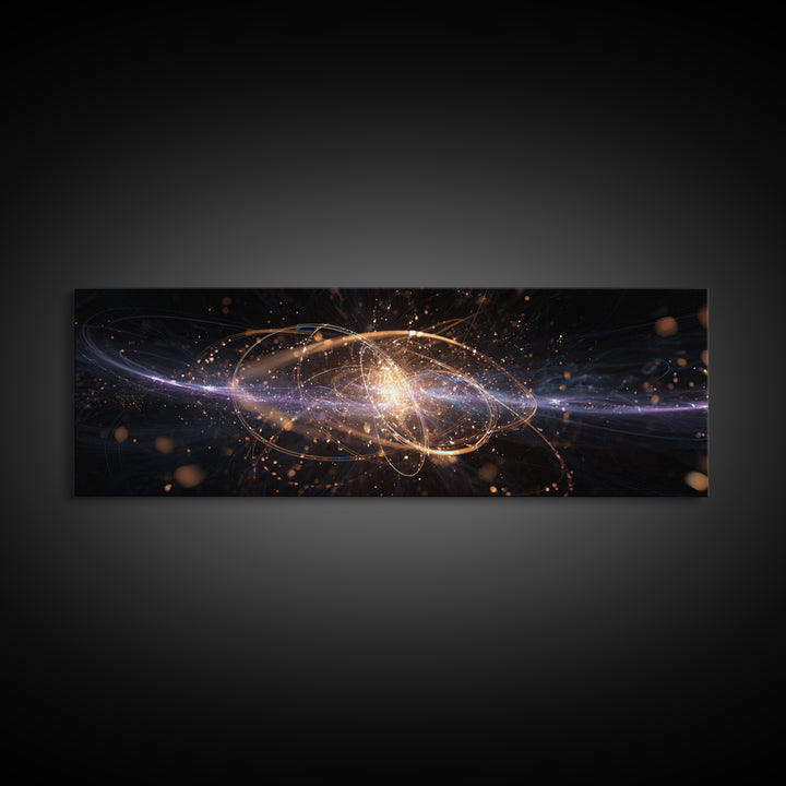 Golden Atomic Particle Burst Wall Art, Futuristic Space Abstract Art, Modern Geometric Wall Decor, Office Art Print And Living Room Decor