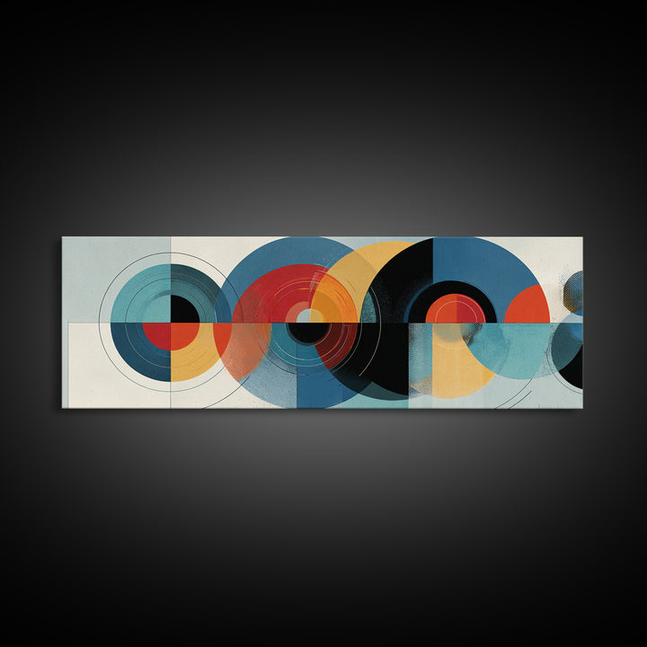 Retro Teal Red Yellow Circle Wall Art, Midcentury Modern Art, Bauhaus Geometric Poster, Colorful MCM Wall Decor, Framed Canvas Print