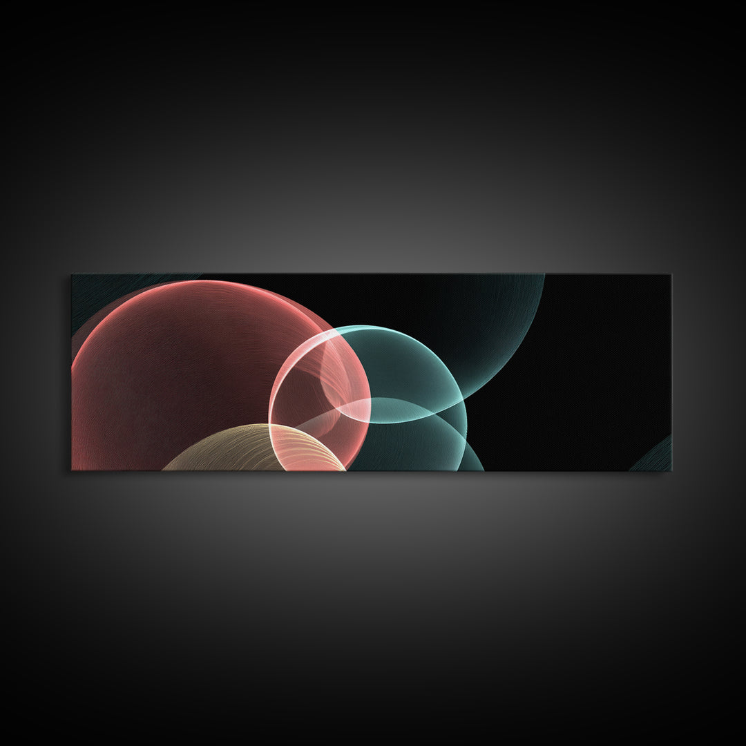 Translucent Floating Spheres Canvas Print, Modern Abstract Art, Blue Pink Geometric Wall Decor, Minimal Office Wall Art Print