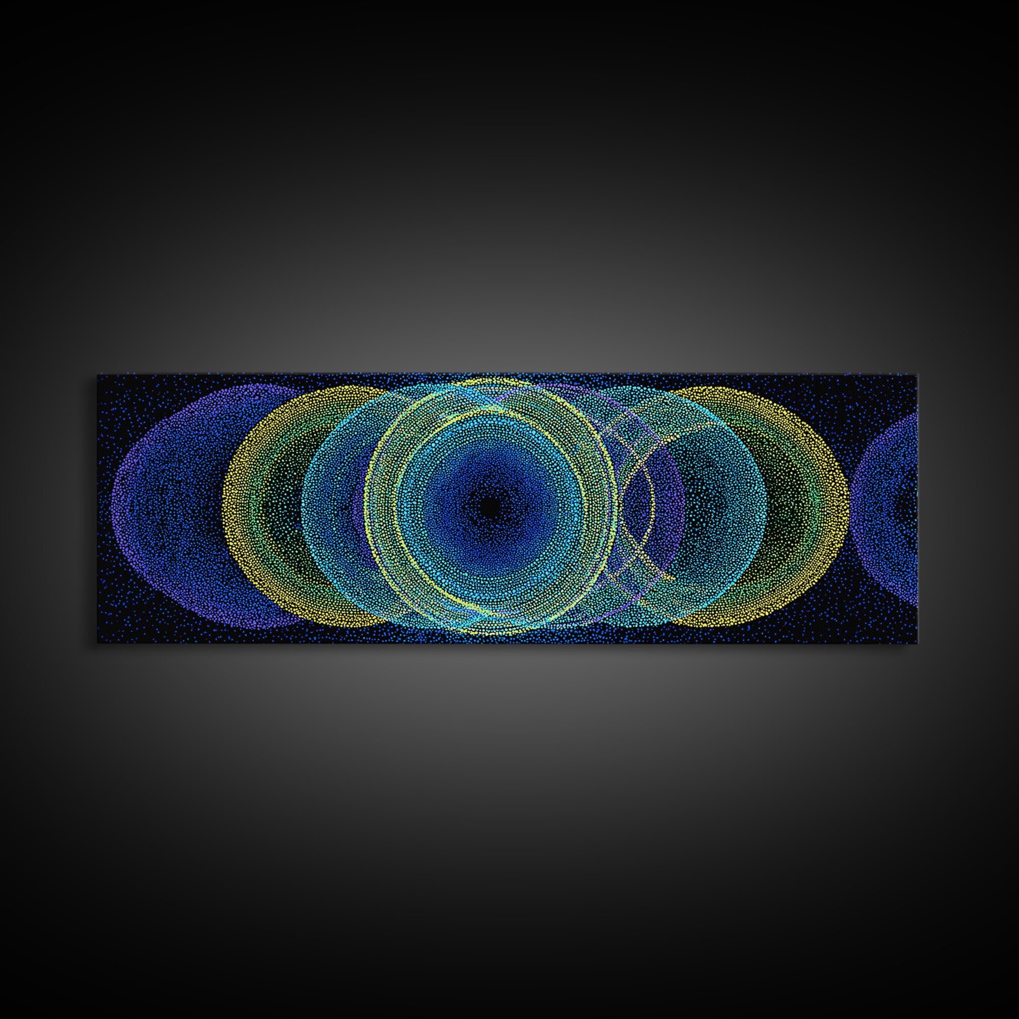 Neon Blue Green Overlapping Circles Canvas Print, Modern Abstract Art, Retro Geometric Wall Decor, Colorful Office Wall Art
