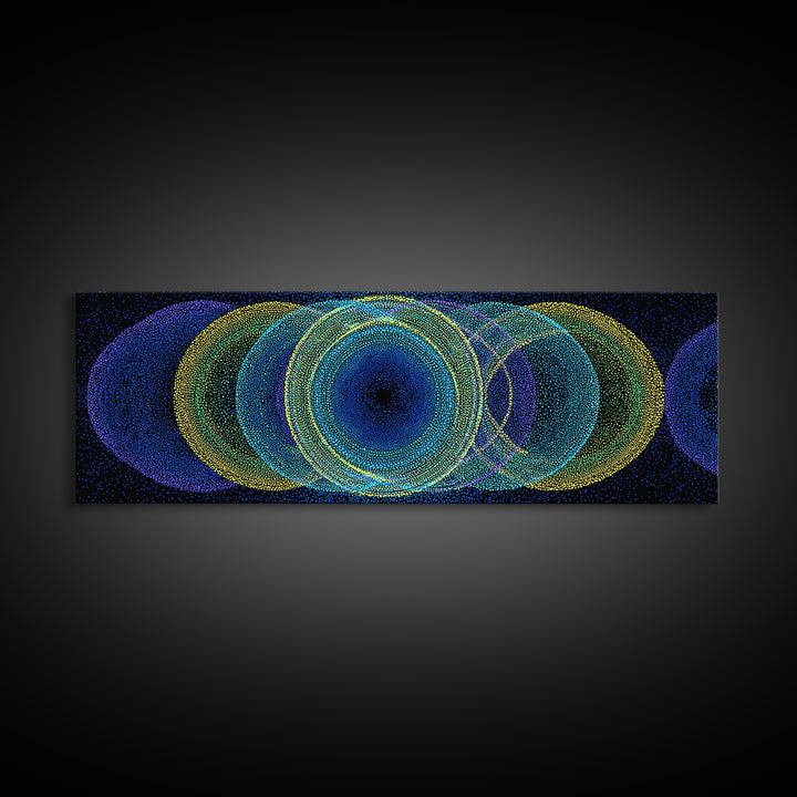 Neon Blue Green Overlapping Circles Canvas Print, Modern Abstract Art, Retro Geometric Wall Decor, Colorful Office Wall Art