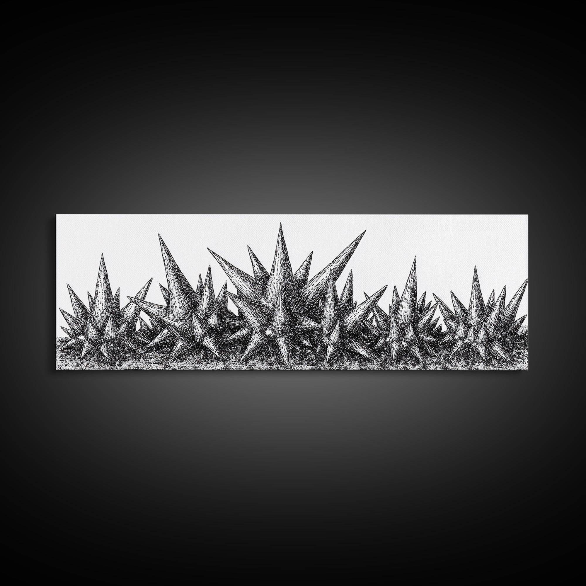 Black Spiky Crystal Landscape Wall Art, Minimalist Abstract Line Art, Monochrome Modern Wall Decor, Framed Canvas Print Gift