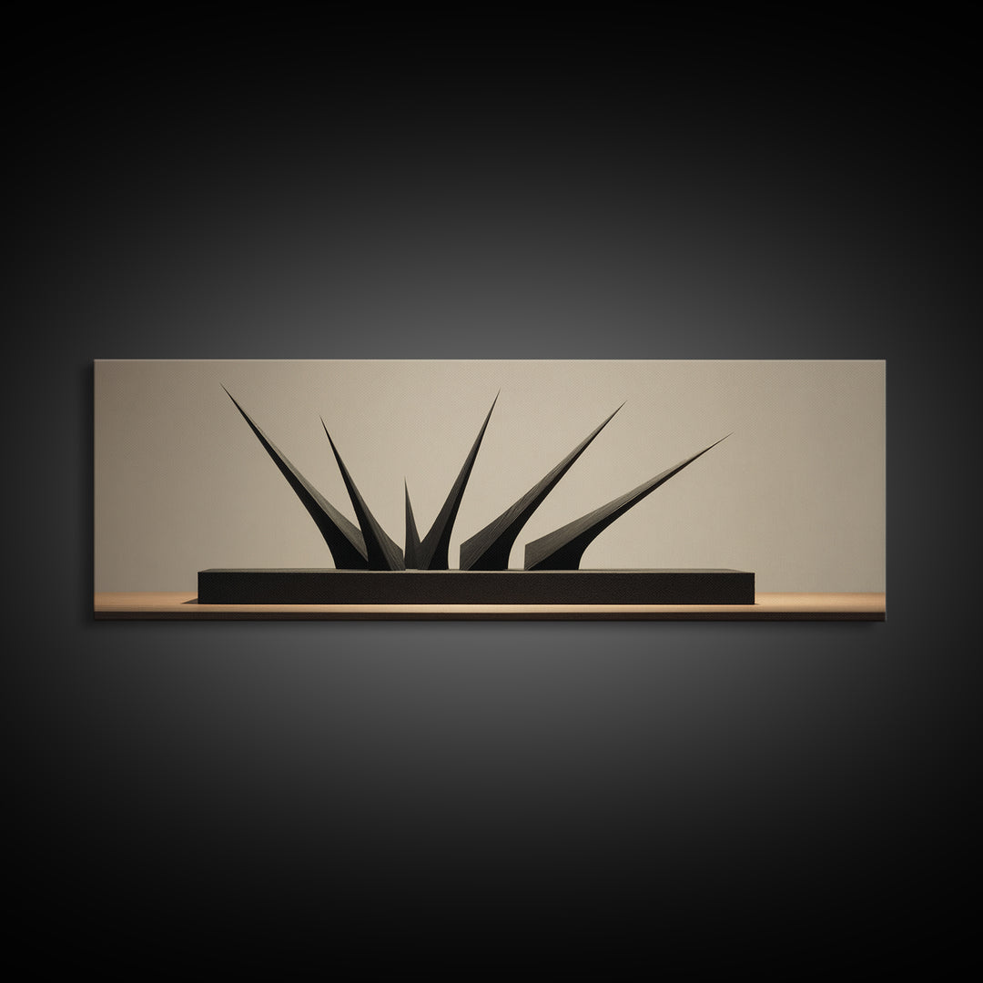 Black Angular Modern Sculpture Canvas Print, Minimalist Geometric Wall Art, Masculine Office Decor, Contemporary Art Print