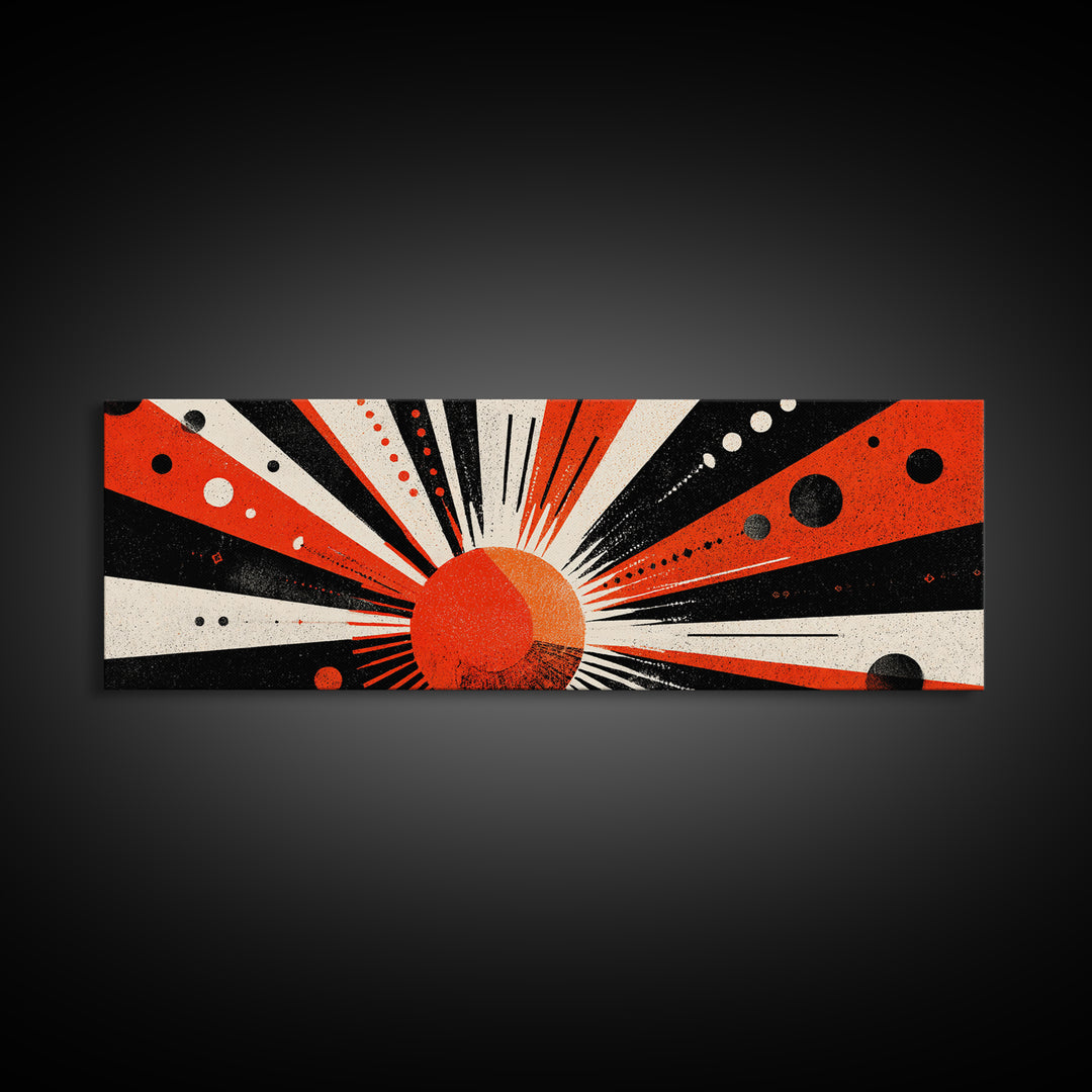 Bold Red Sunburst Dot Pattern Wall Art, Atomic Retro Art, Midcentury Modern Geometric Poster, Framed Canvas Print For Home Decor