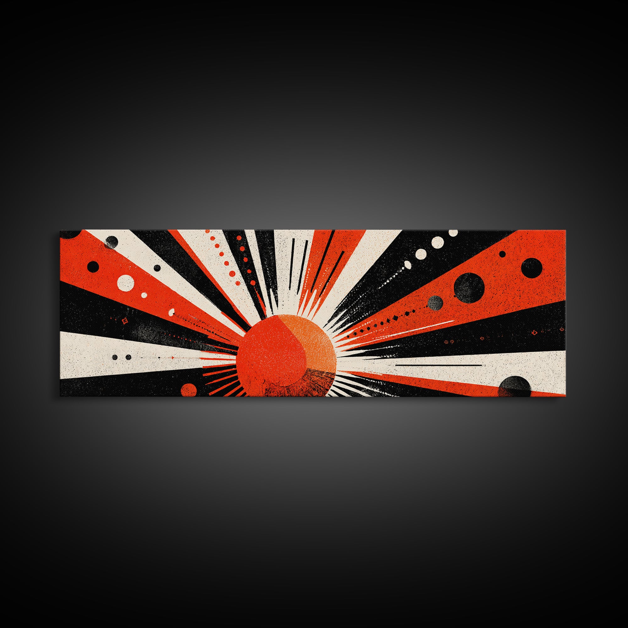 Bold Red Sunburst Dot Pattern Wall Art, Atomic Retro Art, Midcentury Modern Geometric Poster, Framed Canvas Print For Home Decor