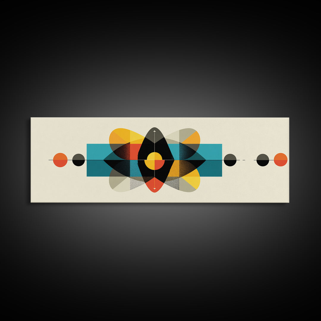 Bold Geometric Atom Abstract Canvas Print, Mid Century Modern Wall Decor, Bauhaus Poster, Atomic Art, Colorblock Art Print