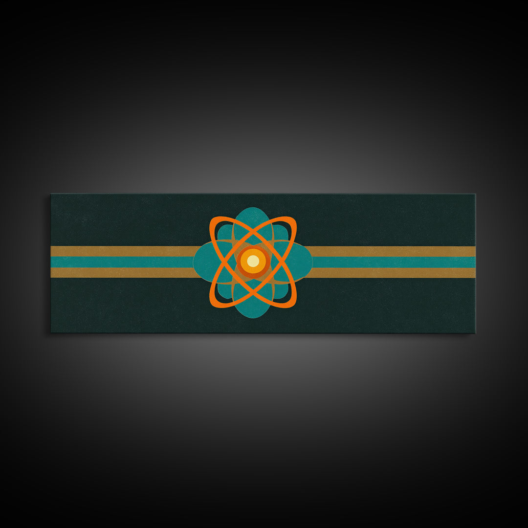 Orange And Teal Atomic Symbol Wall Art, Mid Century Modern Decor, Retro Sci Fi Poster, Space Abstract Art, Modern Art Print