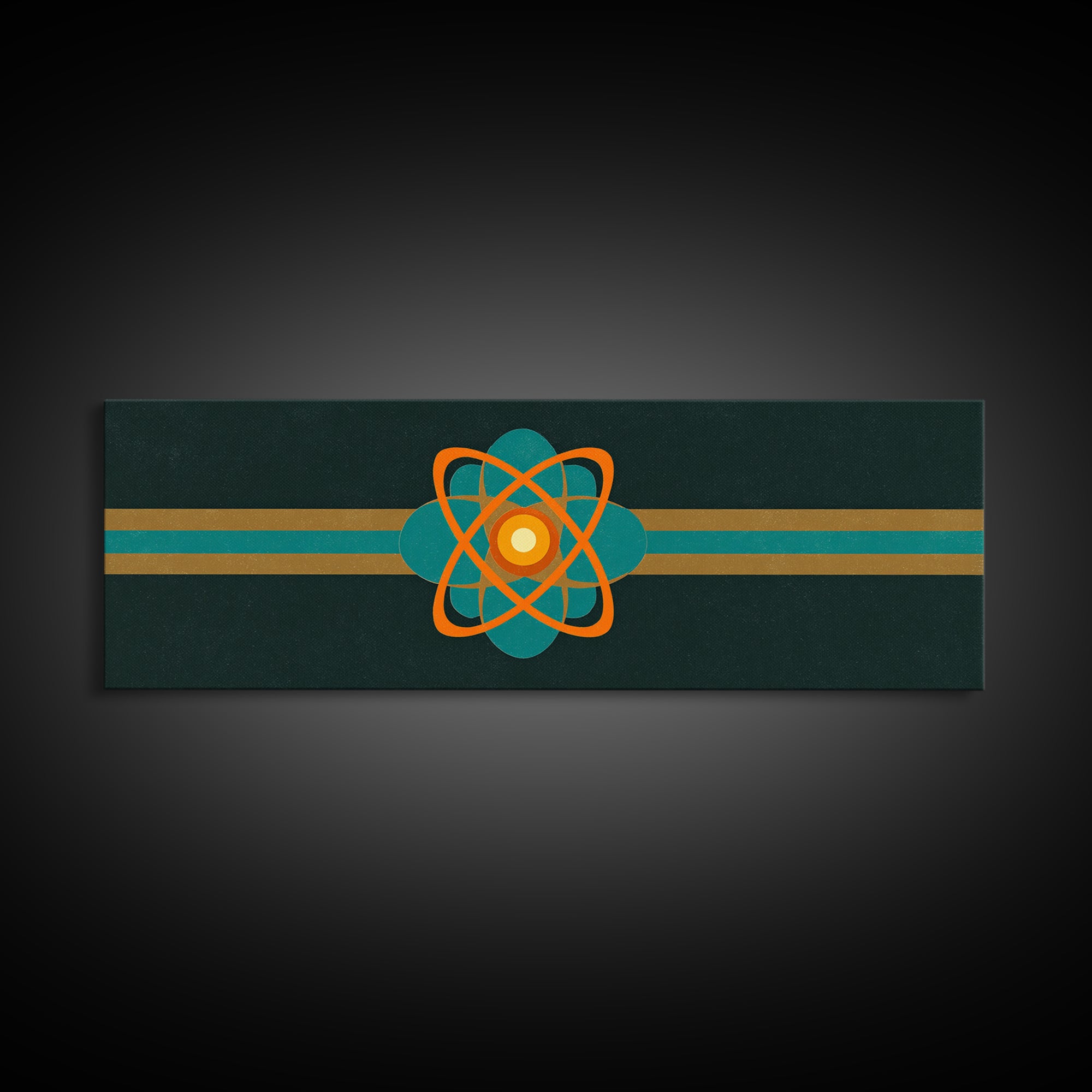 Orange And Teal Atomic Symbol Wall Art, Mid Century Modern Decor, Retro Sci Fi Poster, Space Abstract Art, Modern Art Print