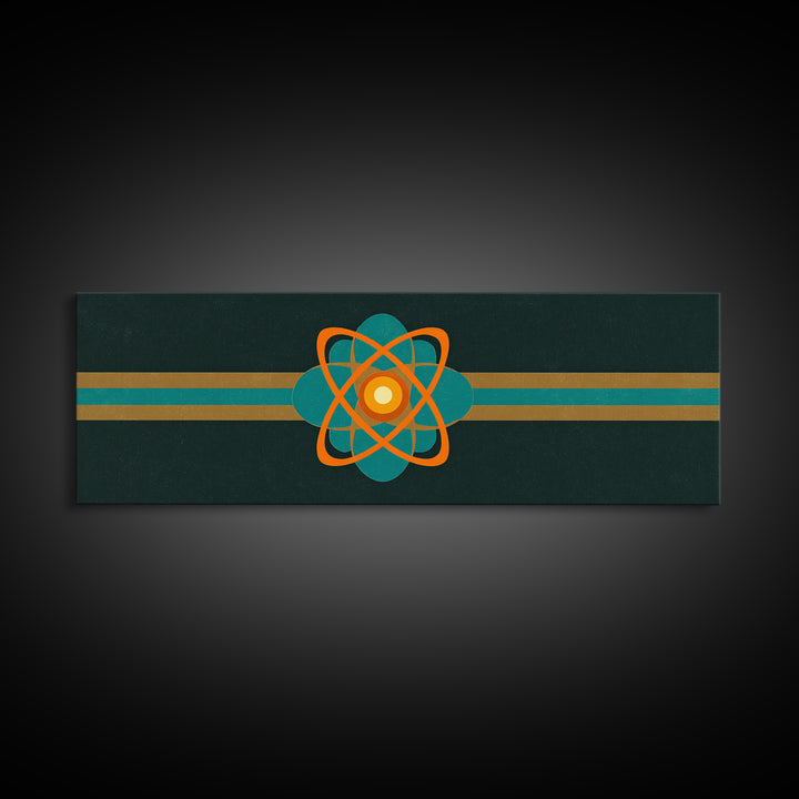 Orange And Teal Atomic Symbol Wall Art, Mid Century Modern Decor, Retro Sci Fi Poster, Space Abstract Art, Modern Art Print