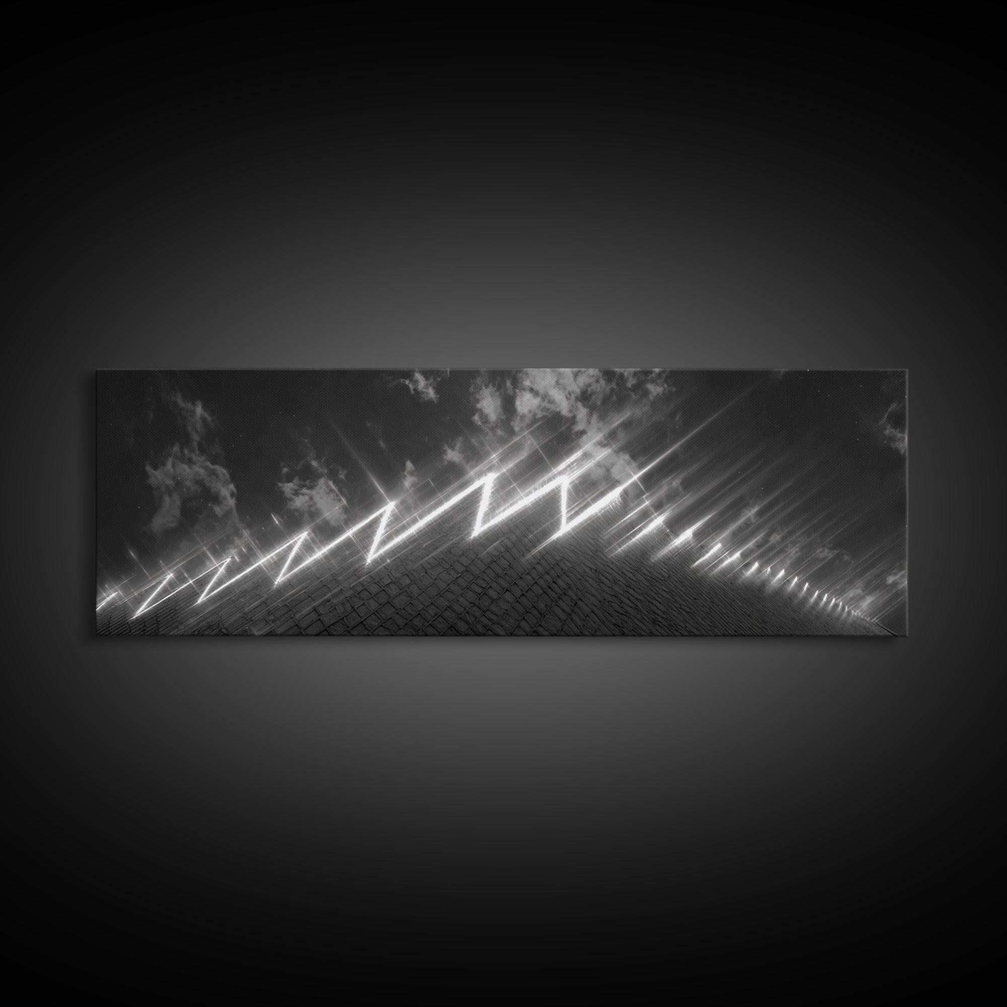 Black And White Lightning Perspective Wall Art, Modern Abstract Art Print, Sci Fi Retro Poster, Masculine Office Wall Decor