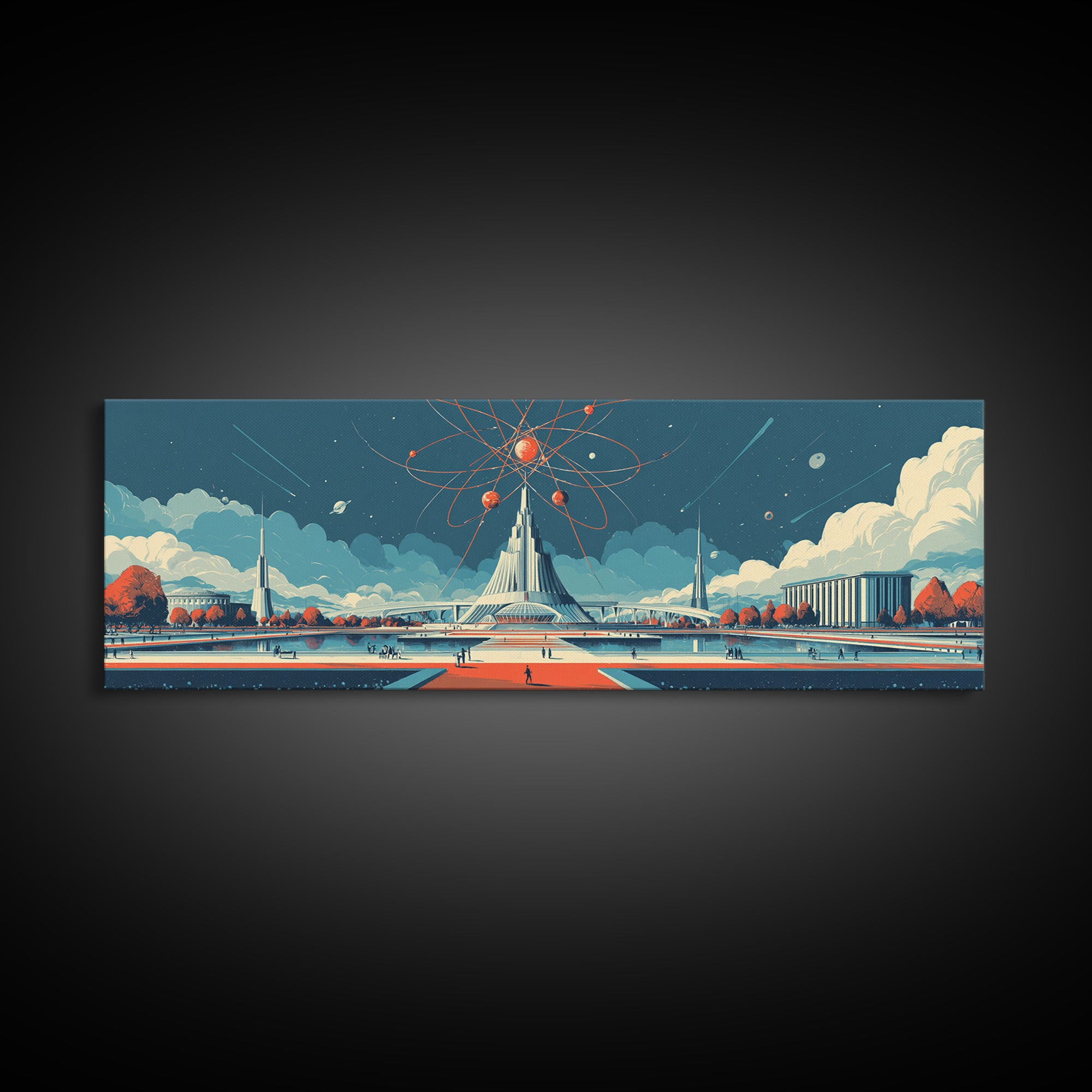 Atomic Expo Pavilion Wall Art, Midcentury Modern Art Print, Retro Futurist Architecture Poster, Space Age Office Decor Gift