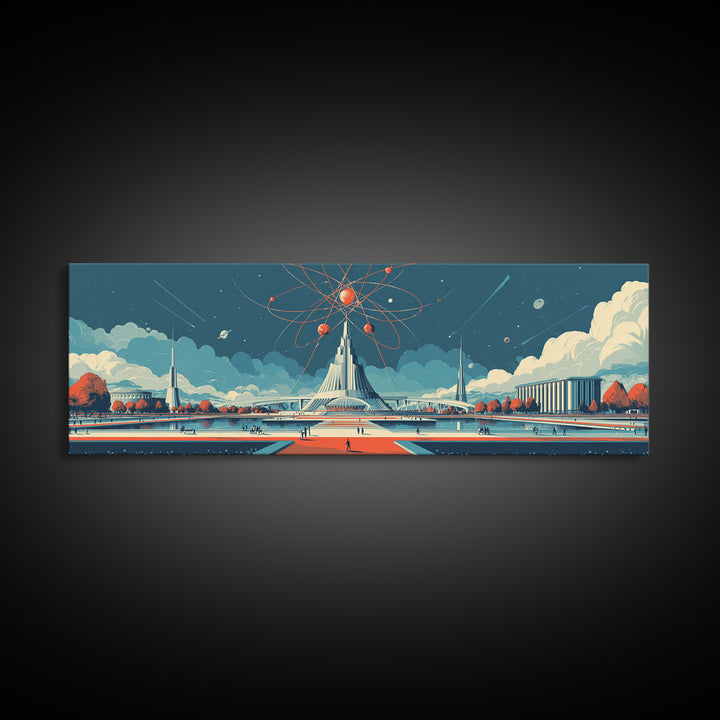 Atomic Expo Pavilion Wall Art, Midcentury Modern Art Print, Retro Futurist Architecture Poster, Space Age Office Decor Gift