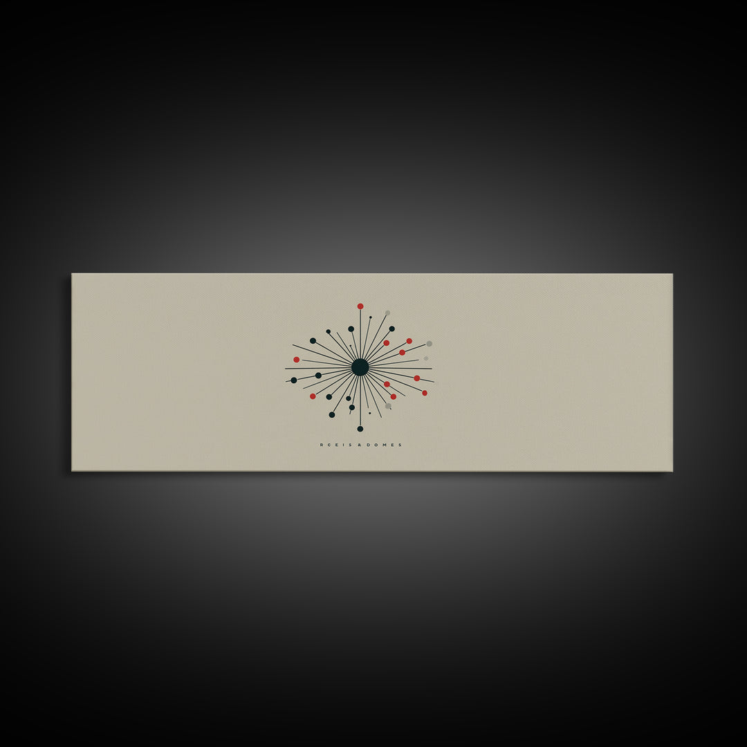 Minimal Atomic Starburst Wall Art, Midcentury Modern Print, Beige Black Red Geometric Poster, Retro Office Decor Gift For Home