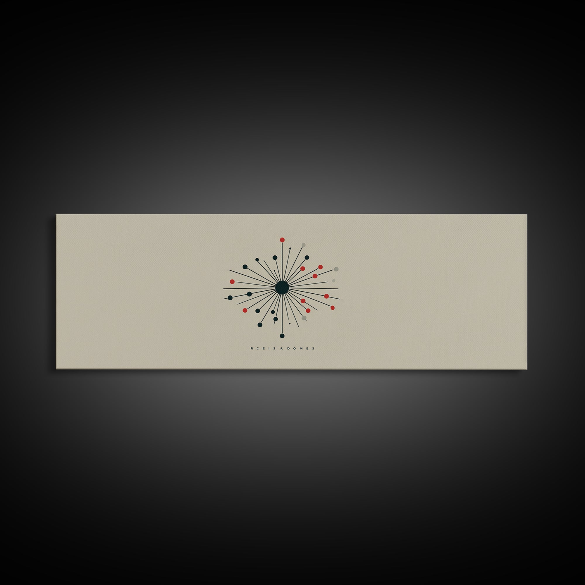 Minimal Atomic Starburst Wall Art, Midcentury Modern Print, Beige Black Red Geometric Poster, Retro Office Decor Gift For Home