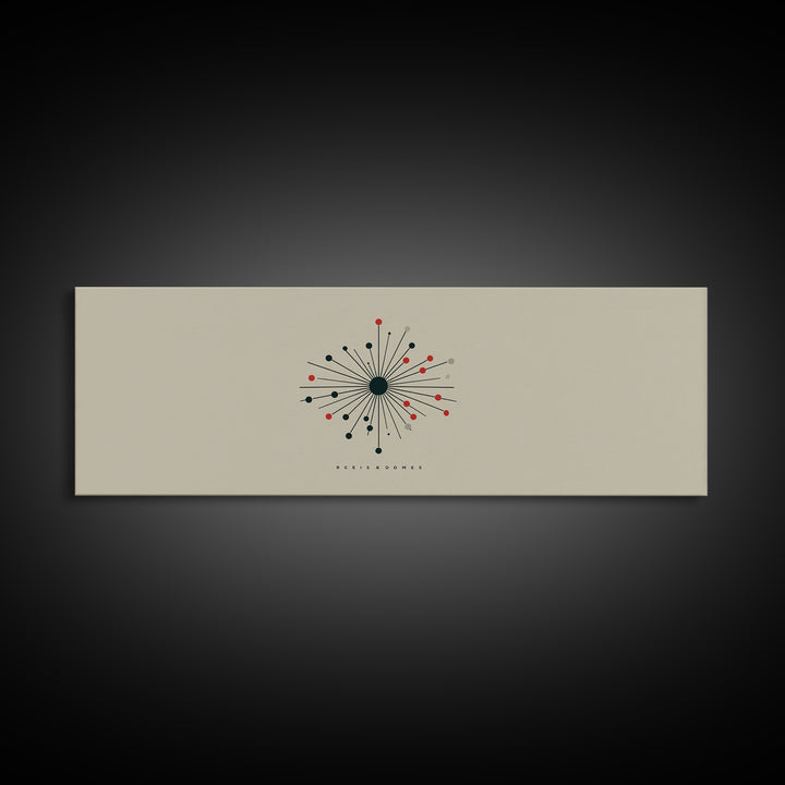 Minimal Atomic Starburst Wall Art, Midcentury Modern Print, Beige Black Red Geometric Poster, Retro Office Decor Gift For Home